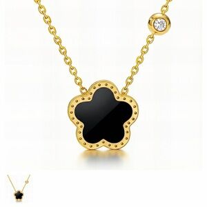 Elegant Gold and Black Flower Pendant Necklace